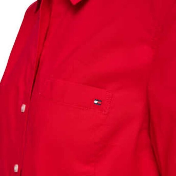 NEW Tommy Hilfiger Roll-Tab Button Up Shirt | Red - Picture 6 of 9